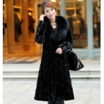 Luxury Genuine Real Piece Mink Fur Coat Jacket Fox Fur Collar Winter Women Fur Outerwear Coats Trench Overcoat 3XL 4XL X-Long