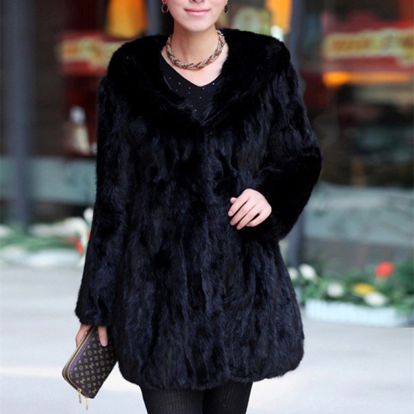 Luxury Genuine Real Sliced Mink Fur Coat Jacket with Hoody Winter Warm Coats Women Fur Outerwear Plus Size 3XL 4XL 5XL 0331