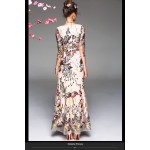 Luxury New Arrival 2018 Spring Summer Women's O Neck 3/4 Sleeves Embroidery Elegant Long Runway Dresses