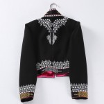 Luxury Retro Jacket New 2016 Autumn Winter High Quality Female Long Sleeve Exotic Vintage Embroidery Slim Black Short Jackets