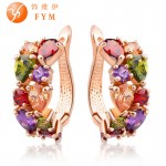 Luxury Rose Gold-color Mona Lisa Stud Earrings For Women with Colorful Zircon Crystal Wedding Jewelry Earrings