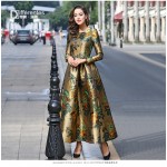 Luxury Vintage Printed Flowers Autumn Maxi Dress Slim Plus Size Women Clothing Muslim Long Sleeve Party Dresses Quality Robe