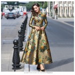 Luxury Vintage Printed Flowers Autumn Maxi Dress Slim Plus Size Women Clothing Muslim Long Sleeve Party Dresses Quality Robe