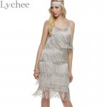 Lychee Bohemia Style Summer Women Spaghetti Strap Dress Bodycon Tassel Layered Party Dress Gatsby Fringe Flapper with Headband