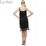 Lychee Bohemia Style Summer Women Spaghetti Strap Dress Bodycon Tassel Layered Party Dress Gatsby Fringe Flapper with Headband