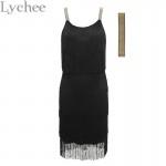 Lychee Bohemia Style Summer Women Spaghetti Strap Dress Bodycon Tassel Layered Party Dress Gatsby Fringe Flapper with Headband