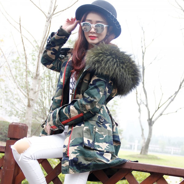 MAOMAOKONG 2016 Plus size Winter Coats Women Jackets Real Large Raccoon Fur Collar Thick Ladies Down & Parkas army green