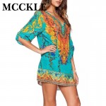 MCCKLE Summer Women Print Party Dress Bohemian half sleeve beach lace-up Casual dress Baroque Mini Straight Beach Dress Boho