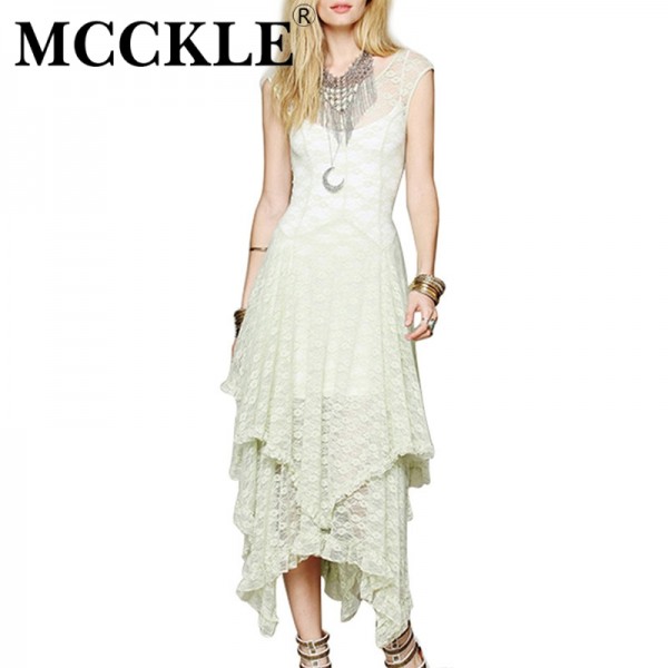 MCCKLE Women Dress 2017 Summer Elegant O-Neck patchwork Long Lace Maxi Dress sexy female ankle length clothing dress No Lined