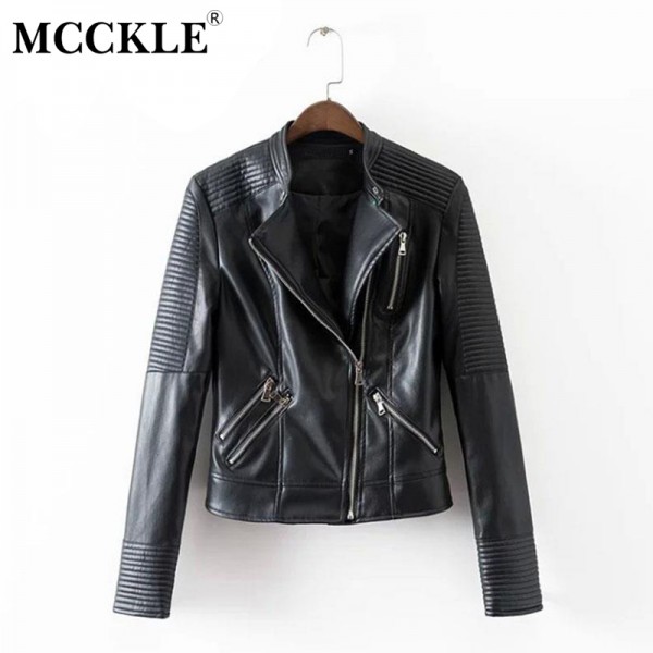 MCCKLE Women's Black Motorcycle Soft PU Leather Jacket Fashion Brand Design Classic Biker Jackets sexy Women Outwear Coat new