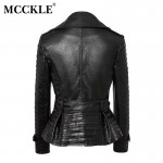 MCCKLE Women's PU Leather Motorcycle Jackets 2017 Autumn Spring turn down collar hi-street woman Harajuku Zipper Jacket Coats