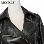 MCCKLE Women's PU Leather Motorcycle Jackets 2017 Autumn Spring turn down collar hi-street woman Harajuku Zipper Jacket Coats