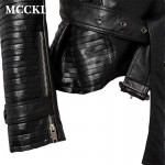 MCCKLE Women's PU Leather Motorcycle Jackets 2017 Autumn Spring turn down collar hi-street woman Harajuku Zipper Jacket Coats