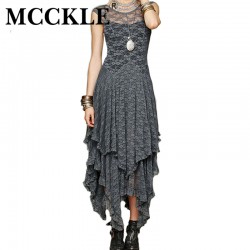 MCCKLE Women's Sleeveless Long Lace dress sexy Irregular Plus Size Woman Party Dress With Ruffles Autumn Boho Maxi Vestidos