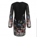 MCCKLE women summer dress flower print hollow out see through mini dresses long sleeve o neck sexy clothing party club wear