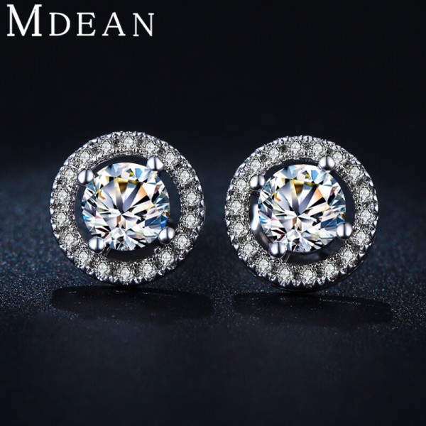 MDEAN Stud Earrings for Women White Gold Color   Jewelry AAA Zircon Round Boucle D'oreille Wedding Brincos MSE032