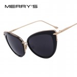 MERRY'S Fashion Women Cat Eye Sun glasses Oval Alloy Frame Mirror Lens Oculos de sol UV400