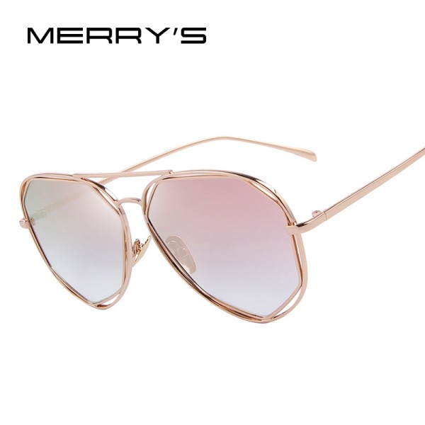 MERRY'S Fashion Women Sunglasses Classic Brand Designer Twin-Beams Coating Mirror Flat Panel Lens Summer Shades S'8492