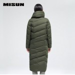 MISUN 2017 duck down coat women loose oblique zippers pockets bow big stand collar solid thickening X-Long outerwear down jacket