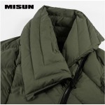 MISUN 2017 duck down coat women loose oblique zippers pockets bow big stand collar solid thickening X-Long outerwear down jacket