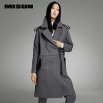 MISUN 2017 winter jacket women European style asymmetrical turn-down collar woolen plush eqaulet zippers wide-waisted long coat