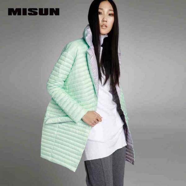 MISUN2017 spring thin down coat medium-long down female patchwork color block thermal new arrival women's down jackets for women