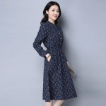 MIWIMD Plus Size Women Spring Dresses 2017 New Fashion Casual Long sleeve print elastic waist Cotton Linen Vintage Long Dress 