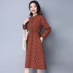 MIWIMD Plus Size Women Spring Dresses 2017 New Fashion Casual Long sleeve print elastic waist Cotton Linen Vintage Long Dress 