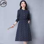 MIWIMD Plus Size Women Spring Dresses 2017 New Fashion Casual Long sleeve print elastic waist Cotton Linen Vintage Long Dress 