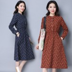 MIWIMD Plus Size Women Spring Dresses 2017 New Fashion Casual Long sleeve print elastic waist Cotton Linen Vintage Long Dress 