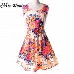 MIX WIND 2017 Summer Style Women Dress Ukraine Casual Sexy Wide Boat Neck Beach Dresses Sleeveless Deep Round-neck Party Dress