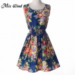 MIX WIND 2017 Summer Style Women Dress Ukraine Casual Sexy Wide Boat Neck Beach Dresses Sleeveless Deep Round-neck Party Dress