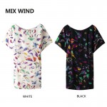 MIX WIND 2017 hot sale Floral Print Midi Silk Dress for Women New Fashion Vintage Half Sleeve Loose Summer Dresses Free shipping