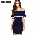 MOARCHO 2017 Casual Summer Women Sexy Bodycon Dress Sleeveless Lace Off Shoulder Slash Neck Slim Sheath Mini Ladies Dresses