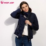 MOFJOF women spring jacket  warm outwear Padded cotton Jacket coat Womens Clothing  manteau femme Crystal buckle