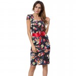 MOQUEEN Floral Summer Dress 2018 Fashion Polyeater Deep V-Neck Vintage Dress Ladies Bodycon Sheath Women Dresses With Belt S-3XL