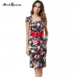 MOQUEEN Floral Summer Dress 2018 Fashion Polyeater Deep V-Neck Vintage Dress Ladies Bodycon Sheath Women Dresses With Belt S-3XL