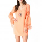 MUSENDA New Women Chiffon Lace Patchwork Long Sleeve Mini Straight Dress Spring&Autumn Fashion Causal Orange Dresses