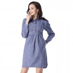 MUSENDA Women 2017 Long Sleeve Denim Dress Casual Fashion Short Dresses Lady Spring Autumn Turn-down Collar Blue Jeans Vestidos