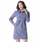 MUSENDA Women 2017 Long Sleeve Denim Dress Casual Fashion Short Dresses Lady Spring Autumn Turn-down Collar Blue Jeans Vestidos