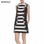 MUSENDA Women Print Strip O-Neck Sleeveless Dress 2017 Summer Casual Fashion Short Dresses Lady Clothing