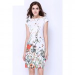 MUSENDA Women Summer Wear to Work Floral Print Slash Neck White Dresses Office Lady Business Party Slim Pencil Knee-Length Dress