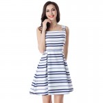 MUSENDA Women White and Blue Striped Square Collar Tank Draped Dress Summer Casual Fashion Cute Party Fit and Flare Dresses