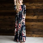 Makkrom 2017 Women Dress Spring Autumn Long Dress Flower Printed O-Neck Party Casual Empire Floor-Length Dress Woman Brand