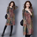 Makuluya 2016 better fabric women dresses new winter dress size folk style cotton printed long loose sleeve dress