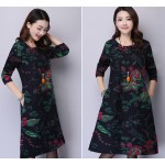 Makuluya autumn winter dresses 2016 plus size dresses thick warm dresses long sleeve round collar linen dresses LYQ-85-52