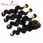 Malaysian Virgin Hair Body Wave With Lace Closure Wonder Beauty Human Hair Weave With Closure 3Bundles Malaysian Body Wave