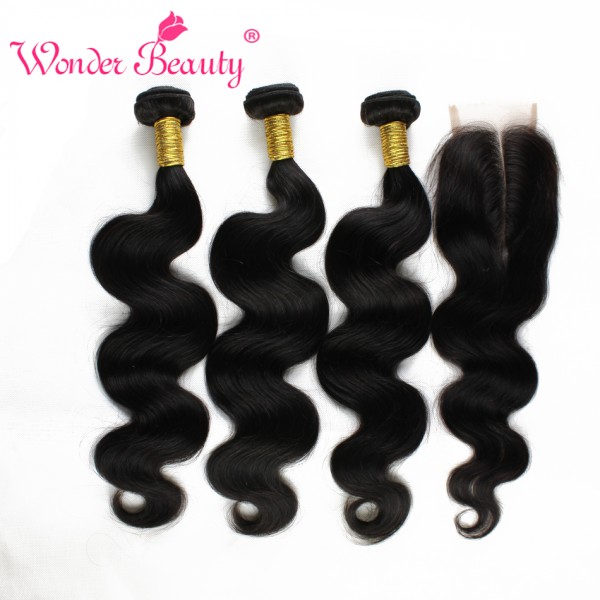 Malaysian Virgin Hair Body Wave With Lace Closure Wonder Beauty Human Hair Weave With Closure 3Bundles Malaysian Body Wave