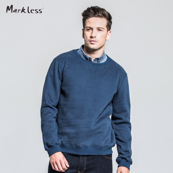 Markless Men's Casual Thick Sweatershirts Long-sleeve Solid Color Sweatershirts Pullover O-neck Man Sweatershirt Fleece Inside