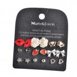 [Marte&Joven] New Style Rhinestone Stud Earring Set For Women Hot-selling Cute Flower Mixed Imitation Pearl Earring Sets 9 Pairs